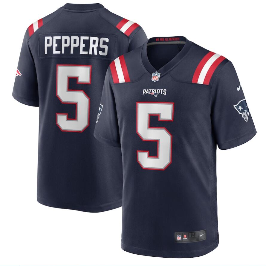 Men New England Patriots Nike 5 Jabrill Peppers Navy Game Player Jersey